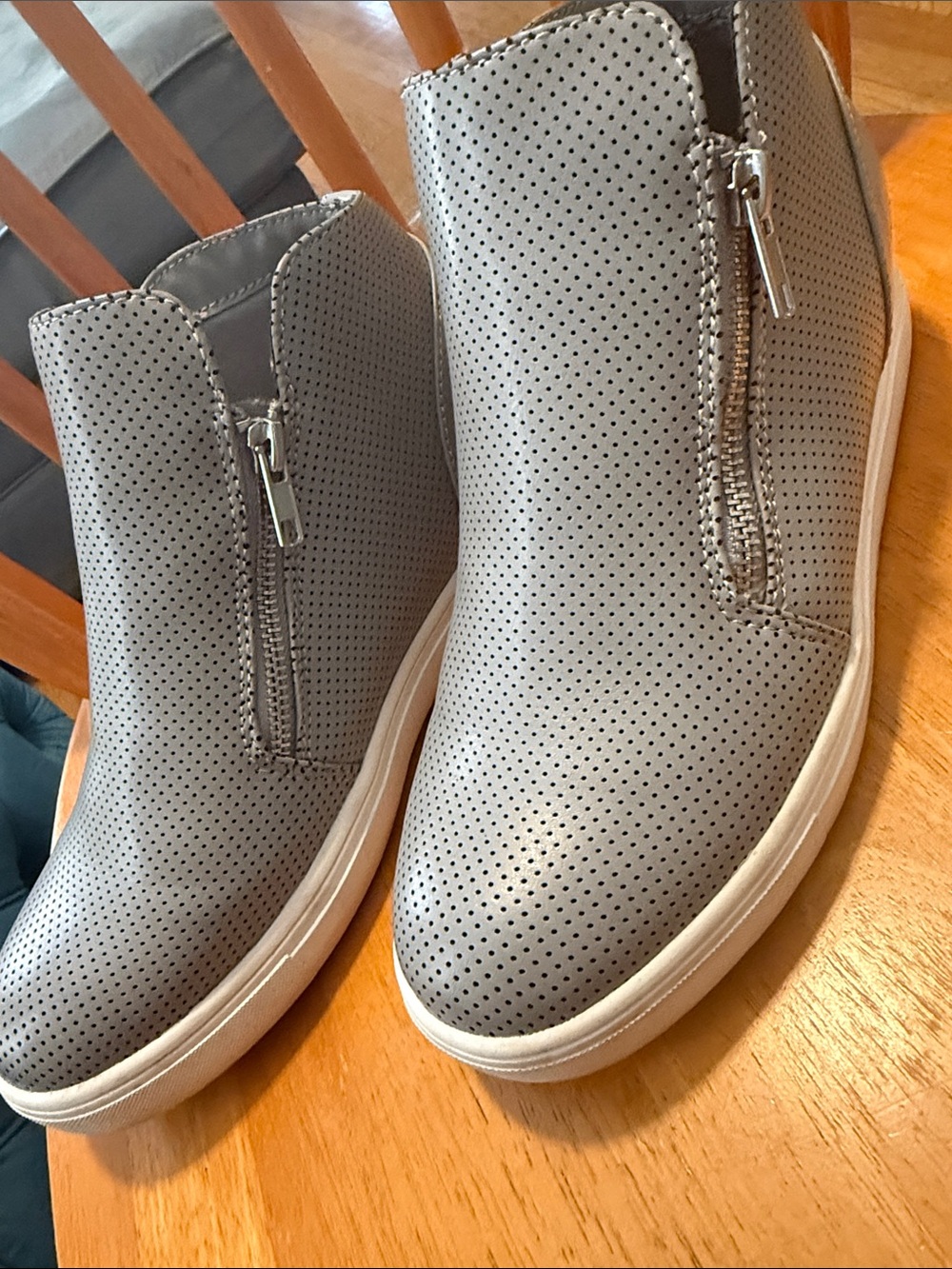 Women’s Perforated Grey Slip-On elevated Sneakers with zippers on the side
